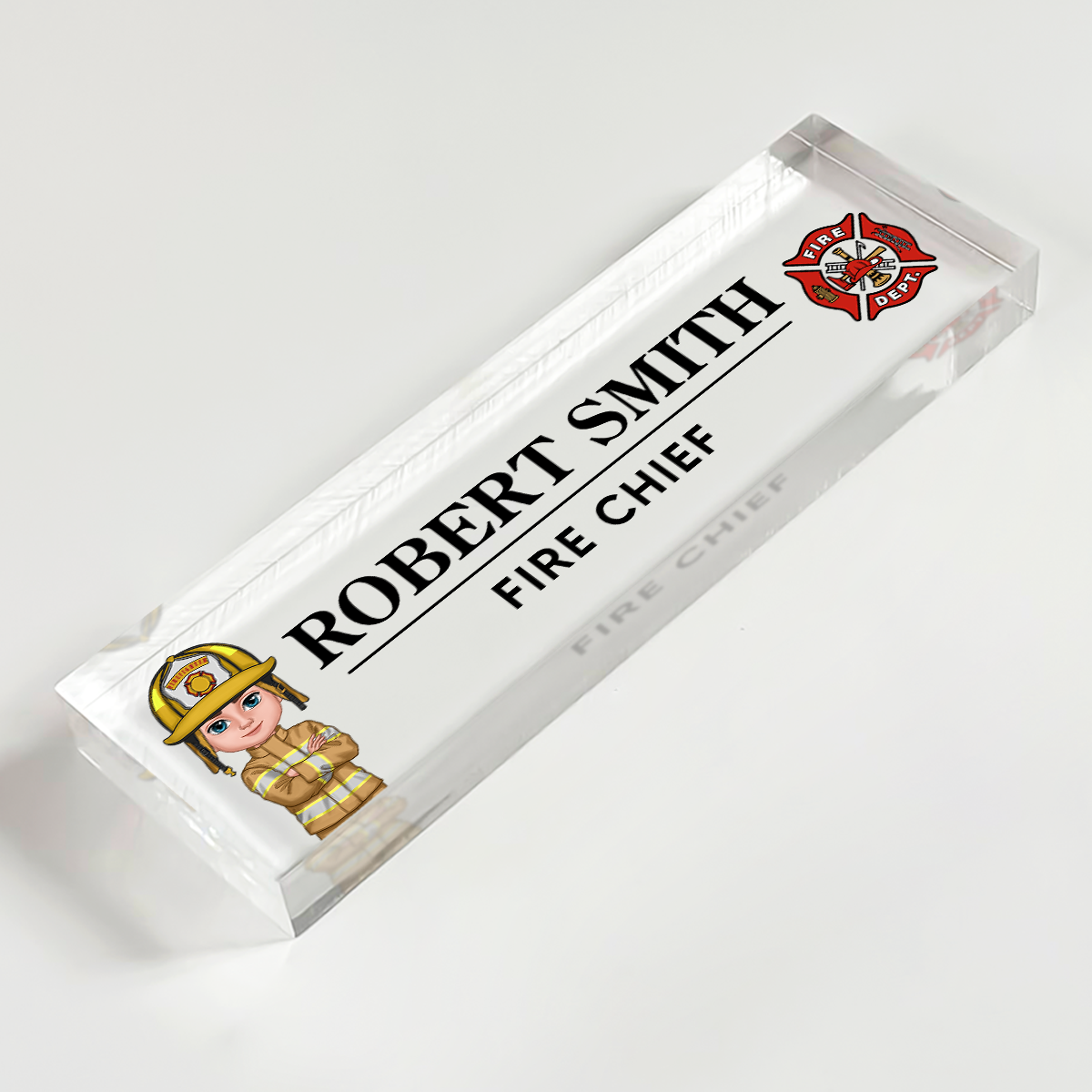 Proud Firefighter Personalized Acrylic Desk Name Plate, Appreciation Gift, Christmas Gift, Retirement Gift