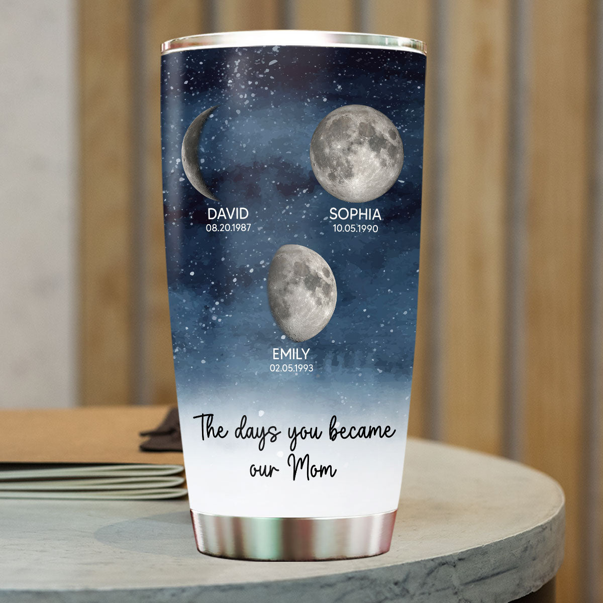 Starry Night Custom Birth Moon Phase The Day You Became Mom Personalized Tumbler, Gift