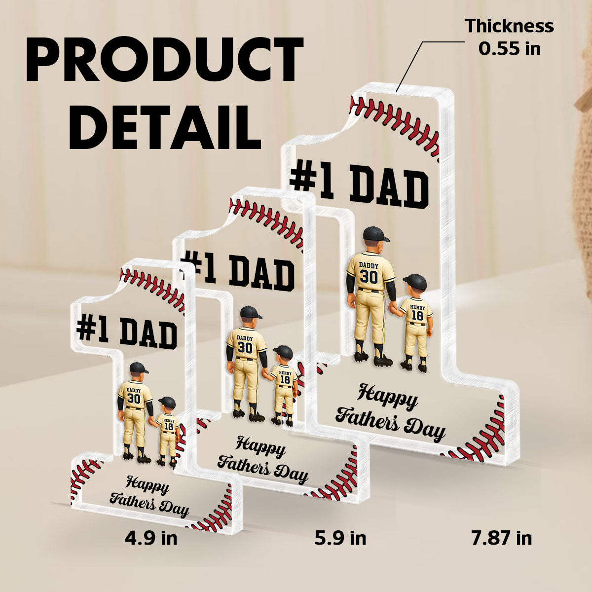 No 1 Baseball Dad Personalized Acrylic Block, Father's Day Gift for Dad, Gift for Husband