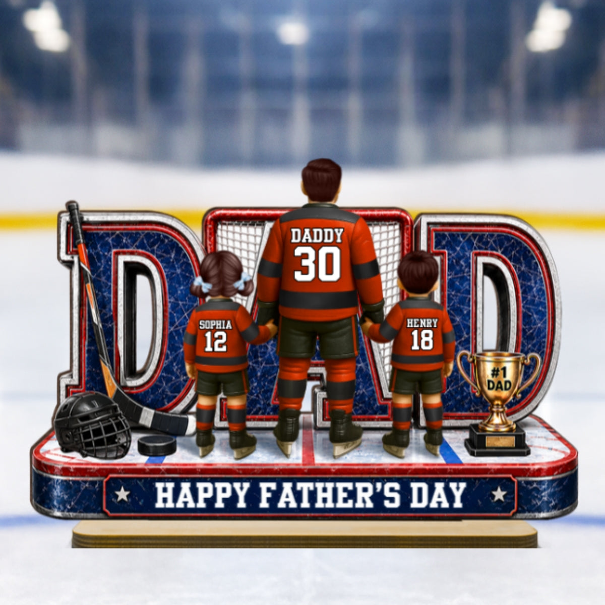 MVP Hockey Dad & Kids Together - Personalized 2-Layered Wooden Plaque - Father's Day Gift For Dad, Husband