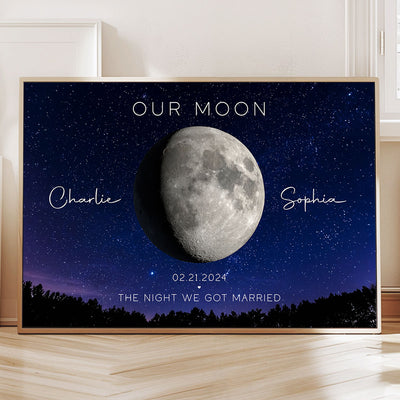 Our Moon Couple Gift Moon Phase Art Personalized Poster, Heartfelt 2025 Anniversary Gift, Wedding Gift For Couple, Gift For Her