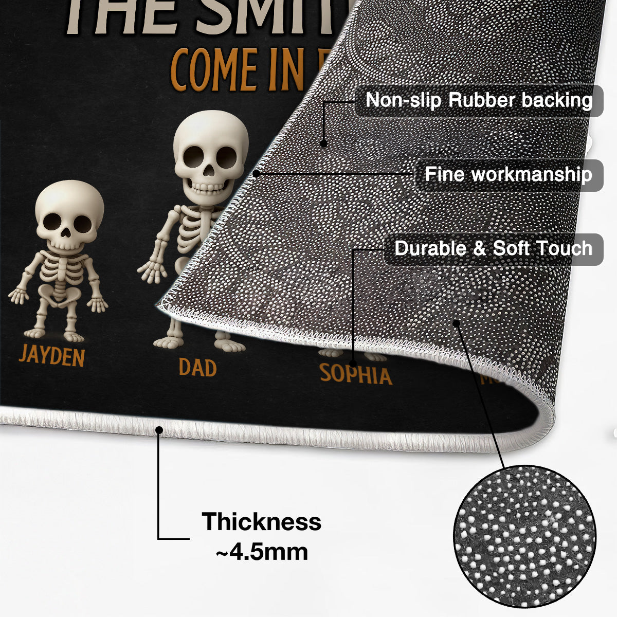 3D Effect Halloween Spooky Funny Skeleton Family - Personalized Doormat