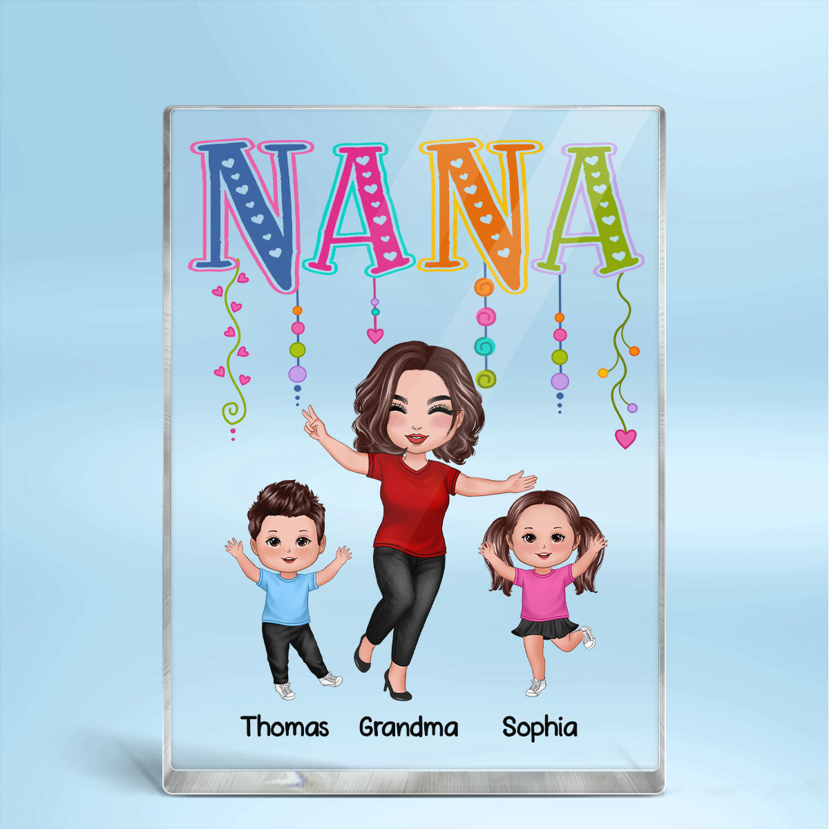 Grandma Mom Colorful String Happy Woman & Kids Personalized Vertical Rectangle Acrylic Block Plaque