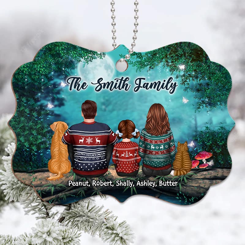 Family Back View Tree Log Personalized Wooden Ornament