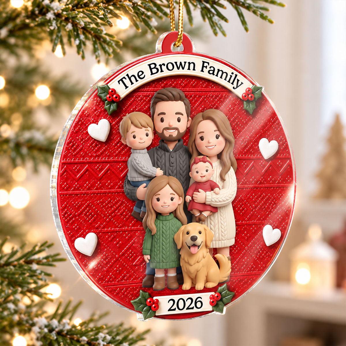 Custom Family Cartoon Portrait from Photo - Personalized Acrylic Ornament - Christmas Gift Keepsake for Family