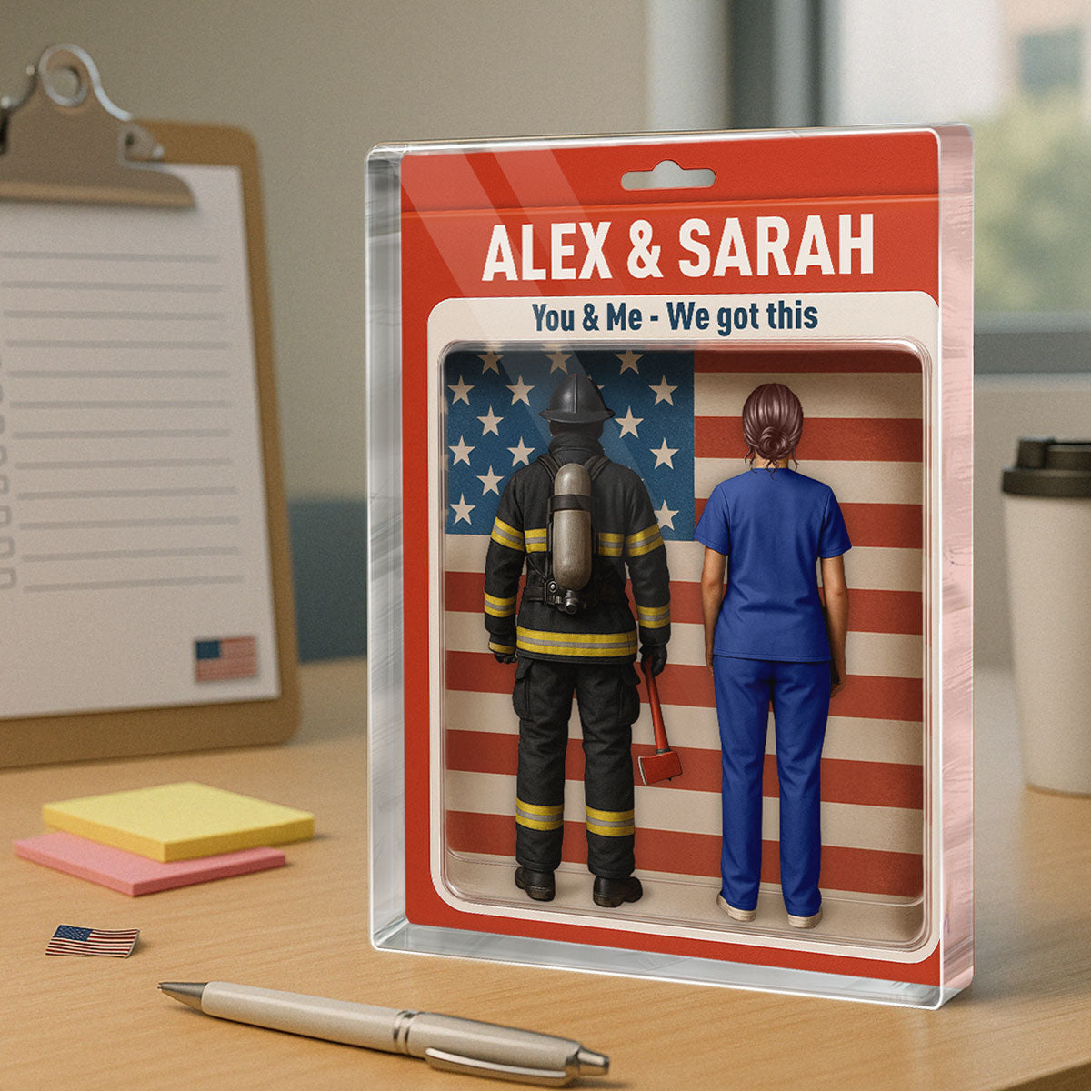Hero Couple You & Me We Got This Realistic Figures Style Personalized Acrylic Block Plaque