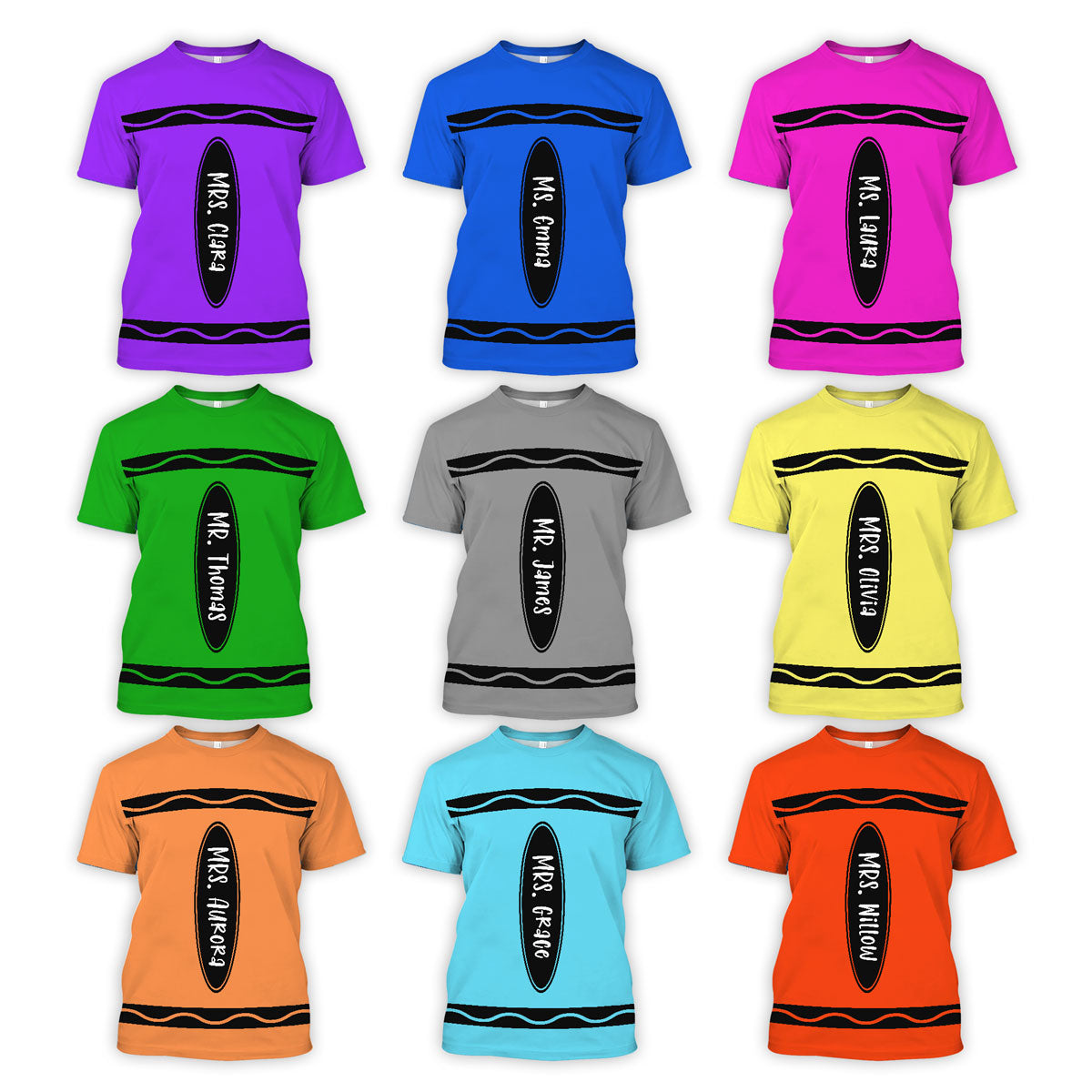 Crayon Theme Personalized Group Matching Shirt, Halloween Costume For Teachers