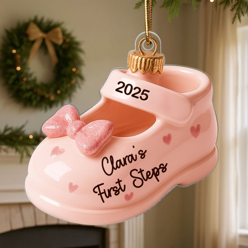 Cute Baby First Steps First Christmas Personalized Flat Acrylic Ornament