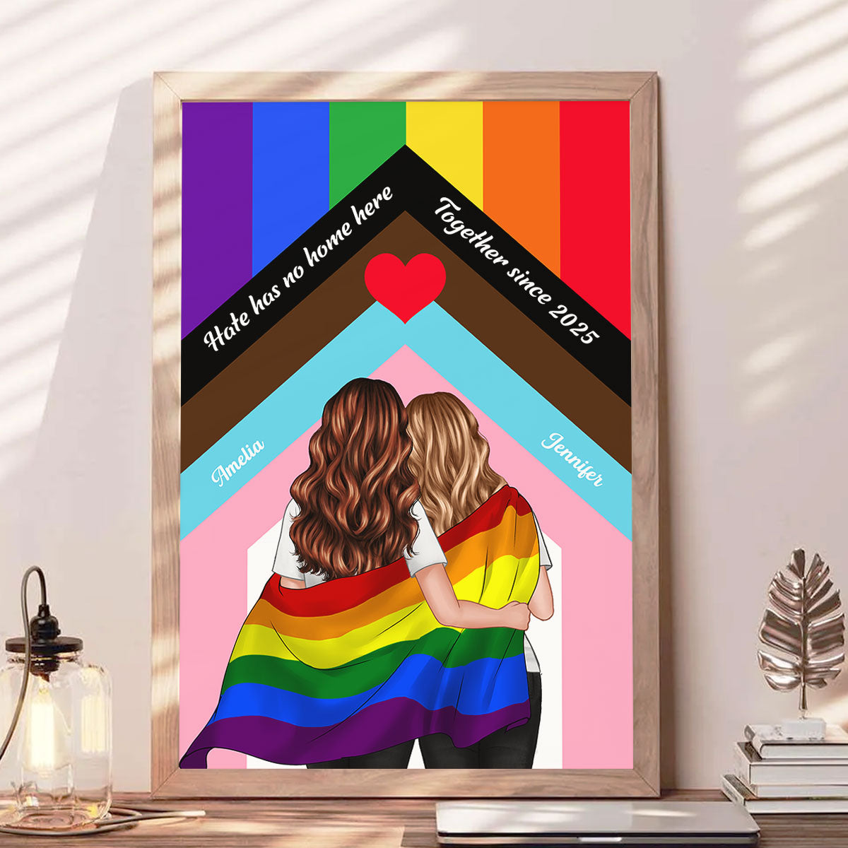 Hate Has No Home Here LGBT Couple Decor Personalized Poster