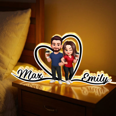 Couple Heart Names Personalized Light Box, Anniversary Gift for him, for her