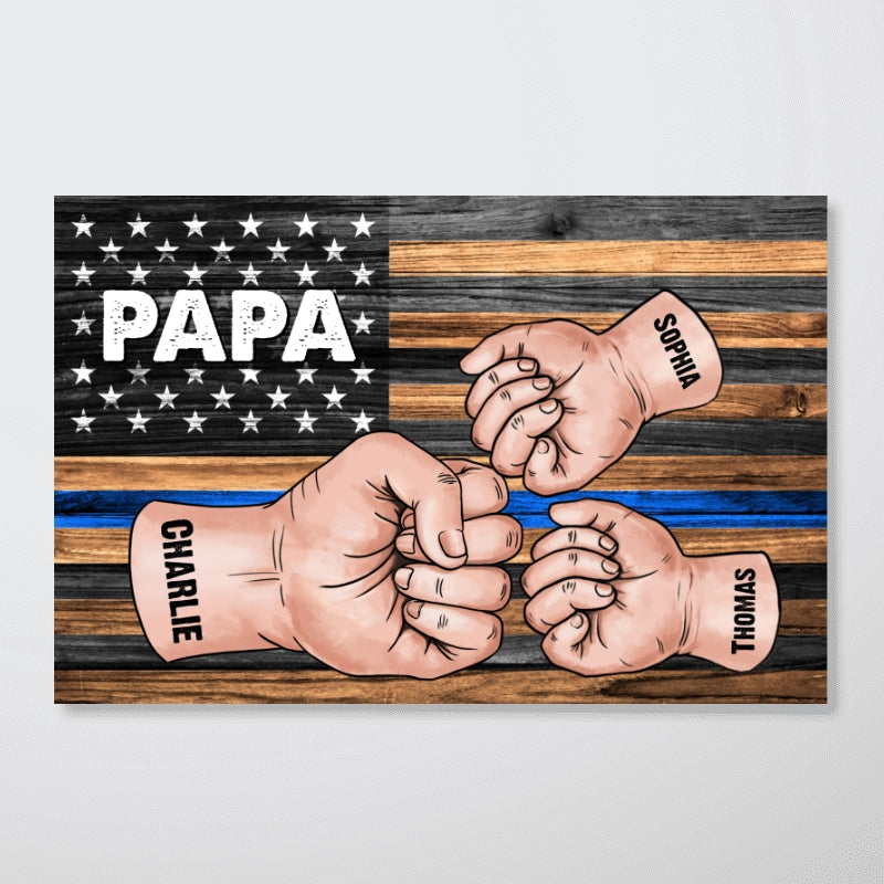 Dad Papa Grandpa Fist Bump Nation Flag Personalized Horizontal Poster