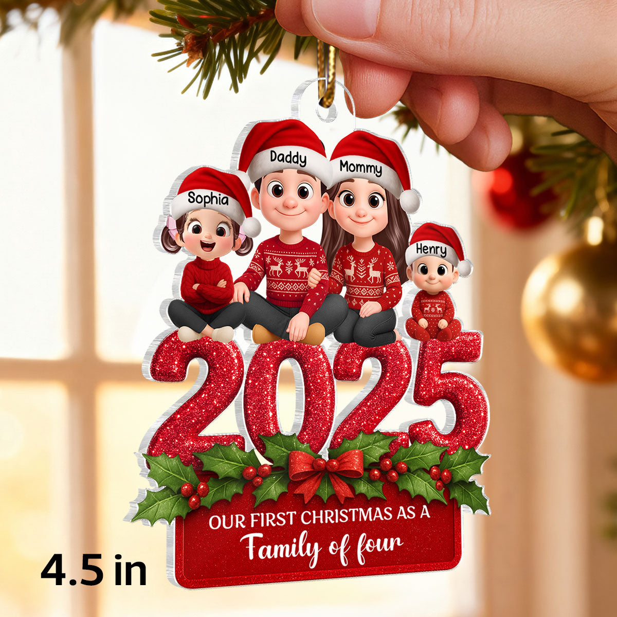 First Christmas as a Family of Three, Four - Personalized Acrylic Ornament - Christmas Gift for Family