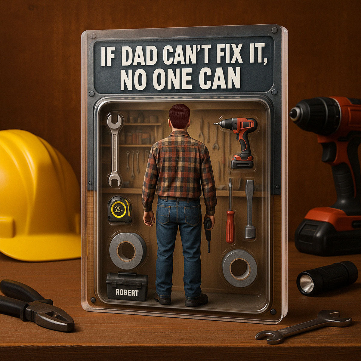 3D Effect If Dad Can't Fix It No One Can Custom Figure Personalized Flat Rectangle Acrylic Block