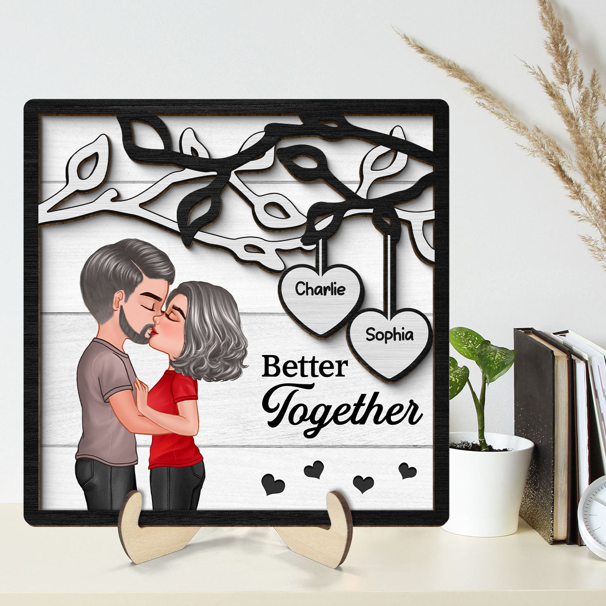 Couple Kissing Under Tree  Gift For Her Gift For Him Personalized 2-Layer Wooden Plaque