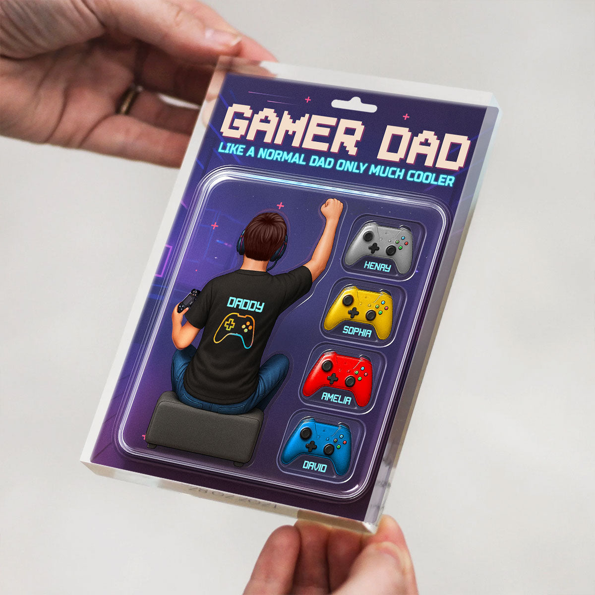 Gamer Dad Back View Toy Box Figures Style, Personalized Acrylic Block Plaque, Father's Day Gift for Dad, Gift for Husband