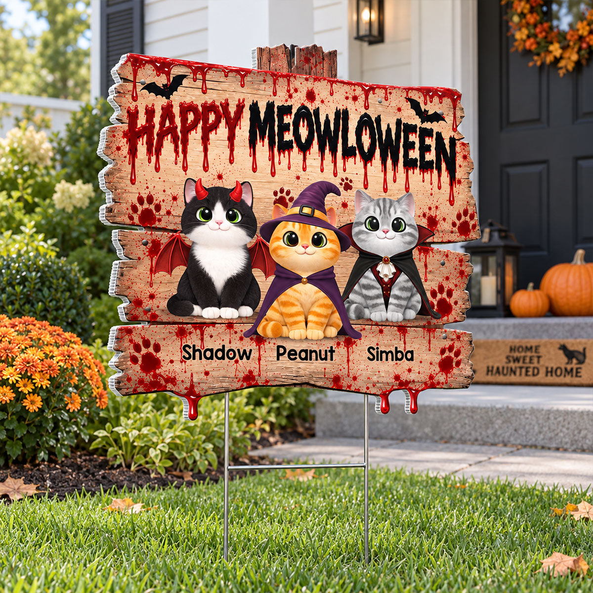 Happy Meowloween Spooky Cats - Personalized Yard Sign - Halloween Decor For Cat Lovers
