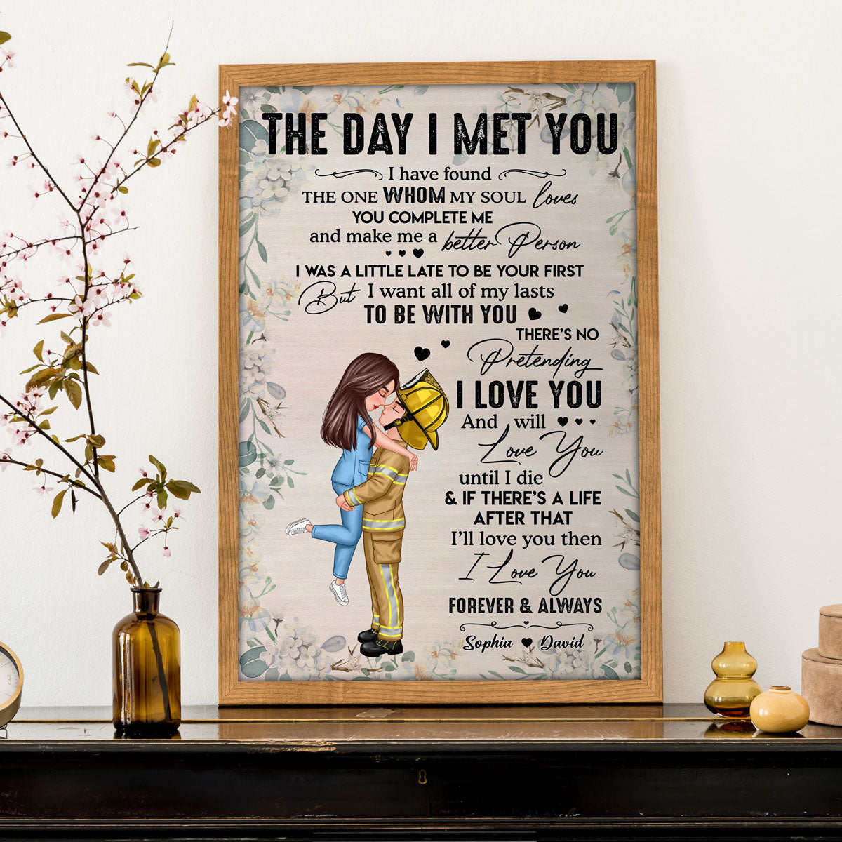 Couple Hugging Kissing Valentine‘s Day Gifts by Occupation Gift For Her Gift For Him Firefighter, Nurse, Police Officer Personalized Vertical Poster