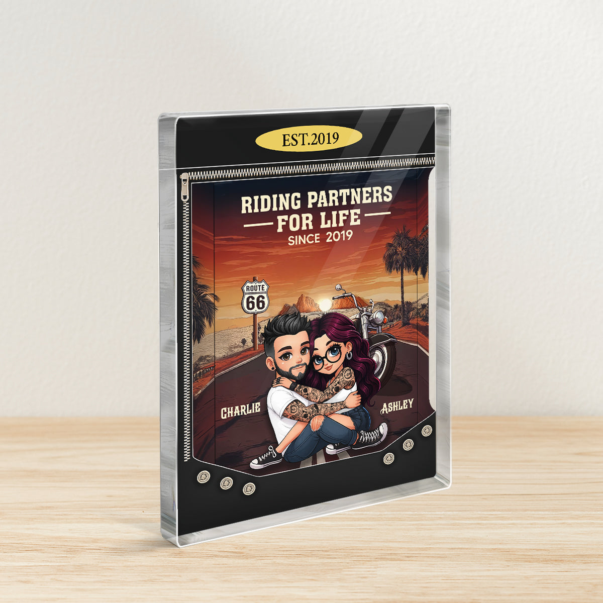 Biker Couples 3D Effect Toy Box Action Figure Personalized Acrylic Block