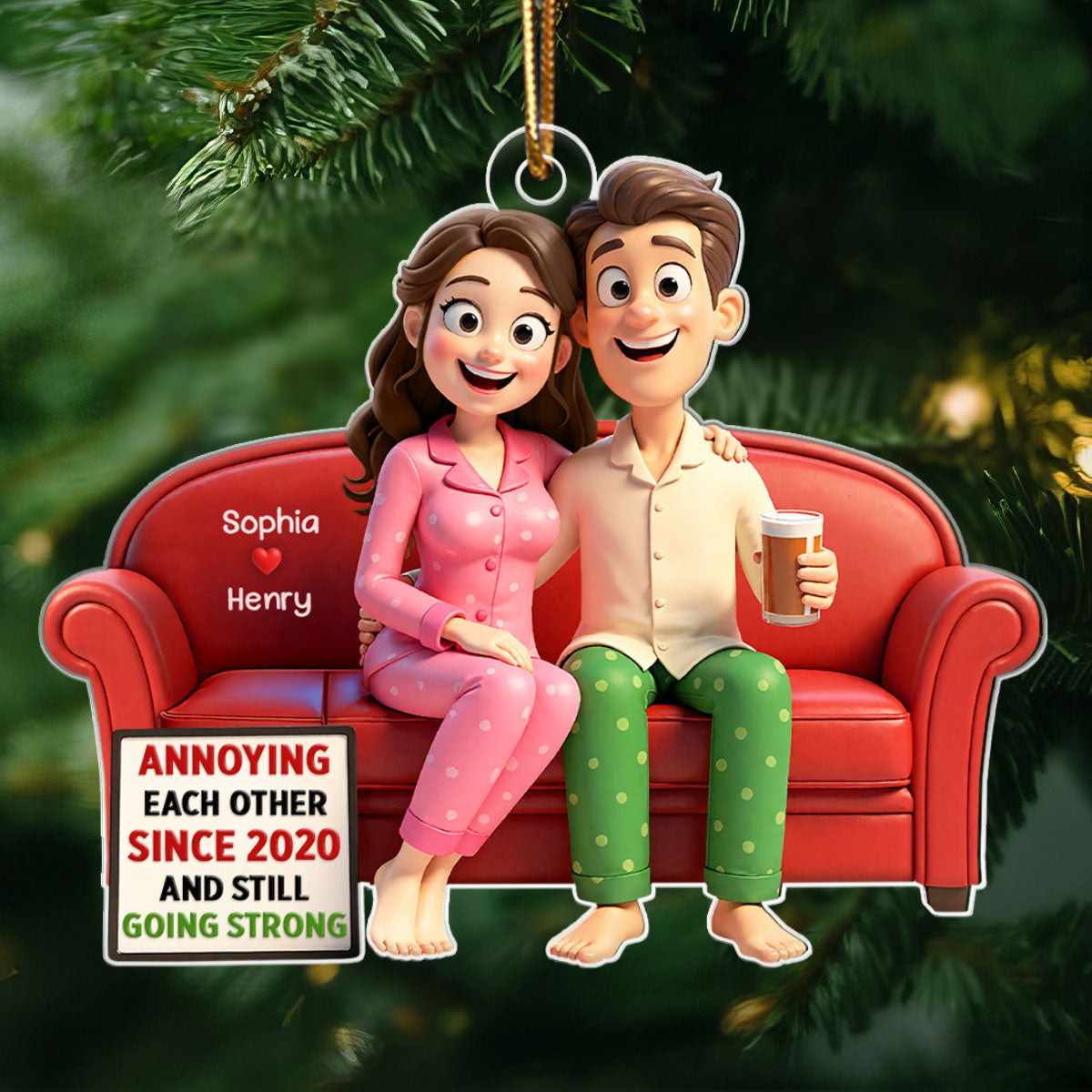 Cartoon Couple Annoying Each Other - Personalized Acrylic Ornament - Christmas Gift for him, Gift for her
