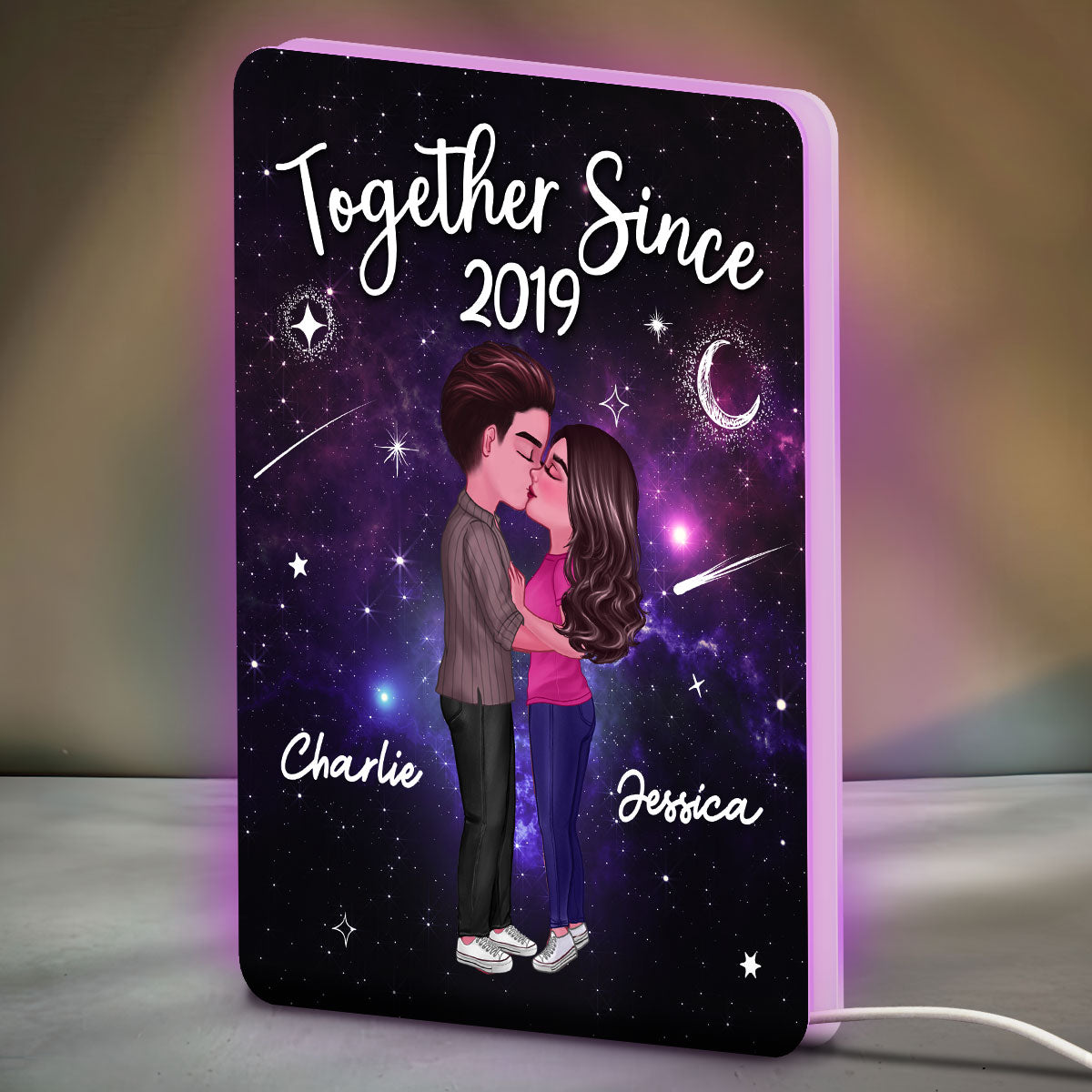 Doll Couple Kissing In Galaxy Night Personalized Light Box