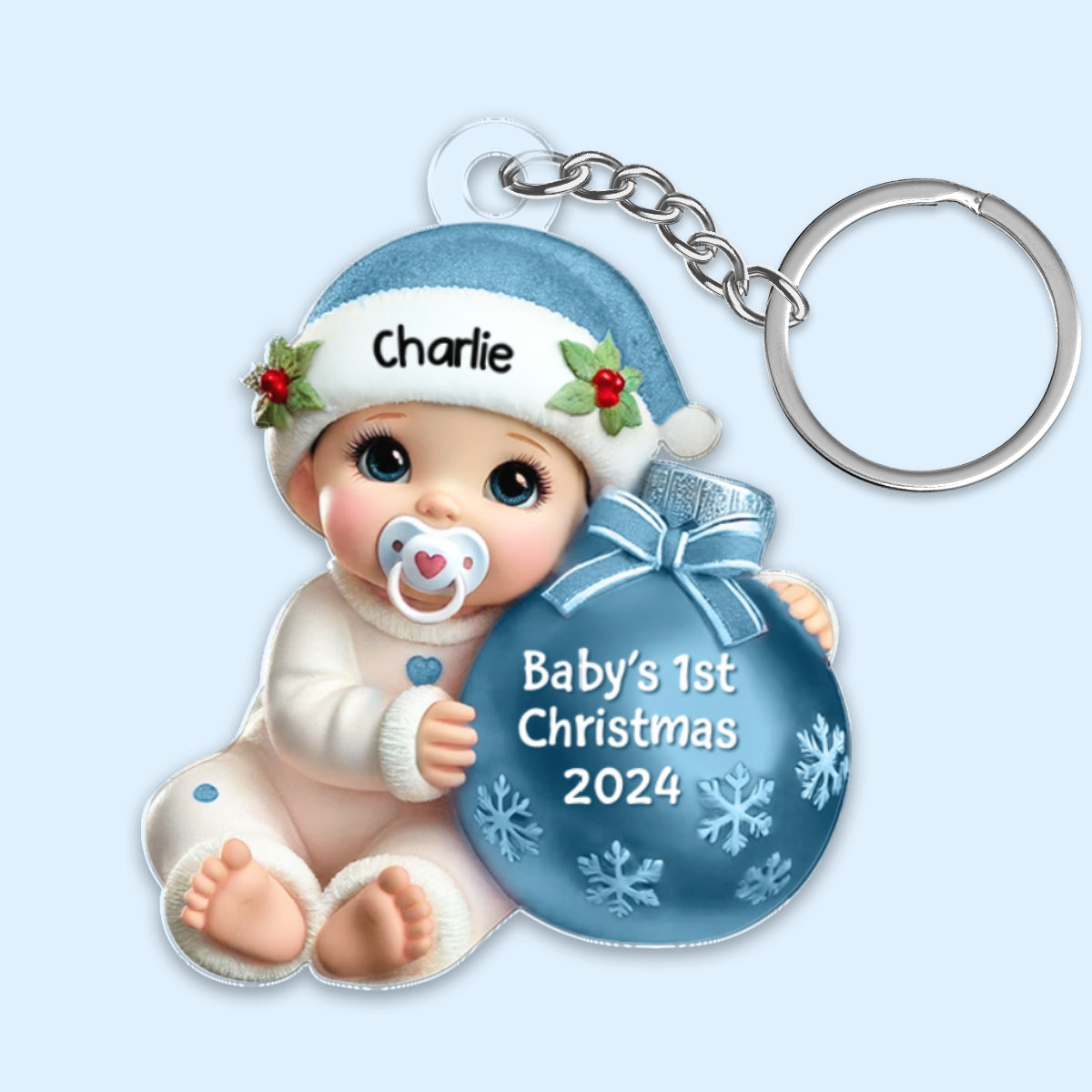 Baby Beside Christmas Bauble Baby's First Christmas Personalized Flat Acrylic Keychain