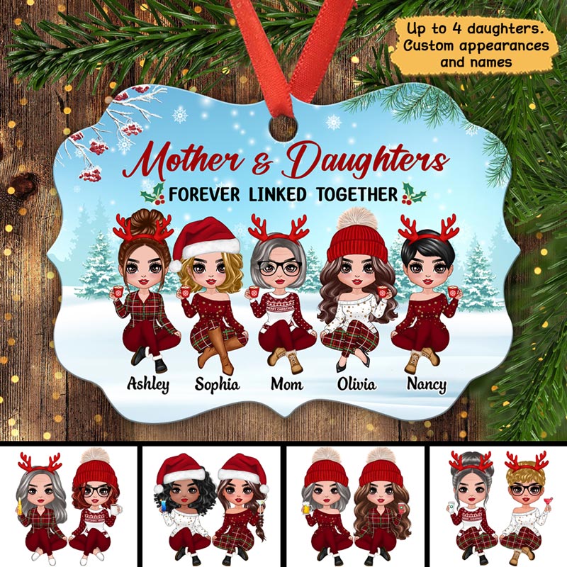 Doll Mother And Daughters Sitting In Snow Personalized Christmas Ornament
