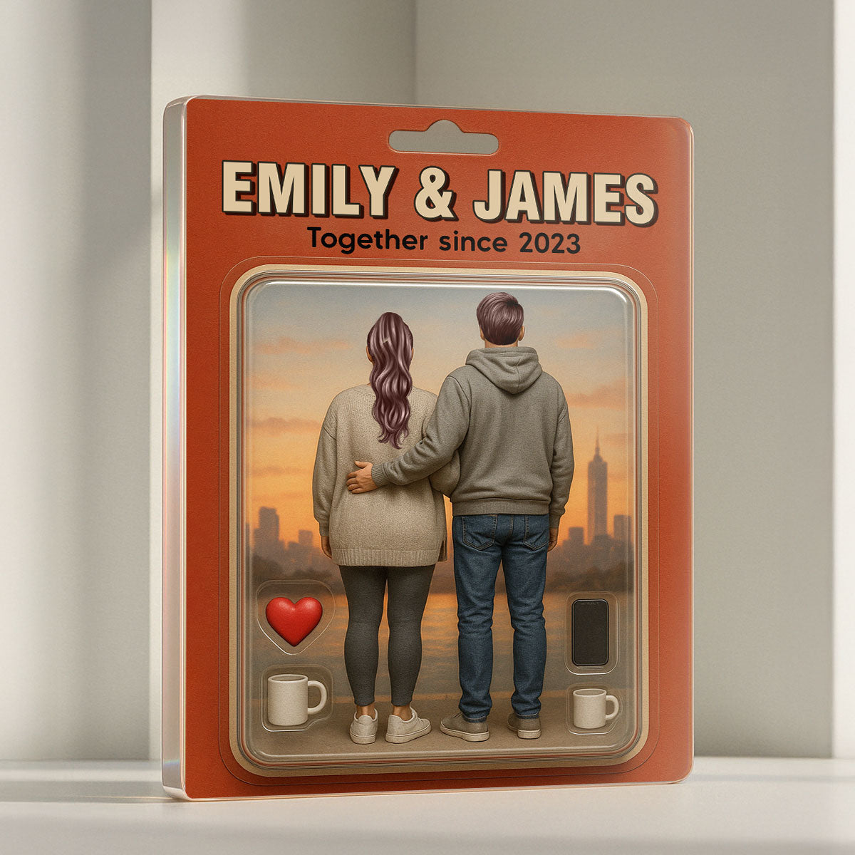 Couple Action Figures Realistic Figures Style Personalized Acrylic Block Plaque