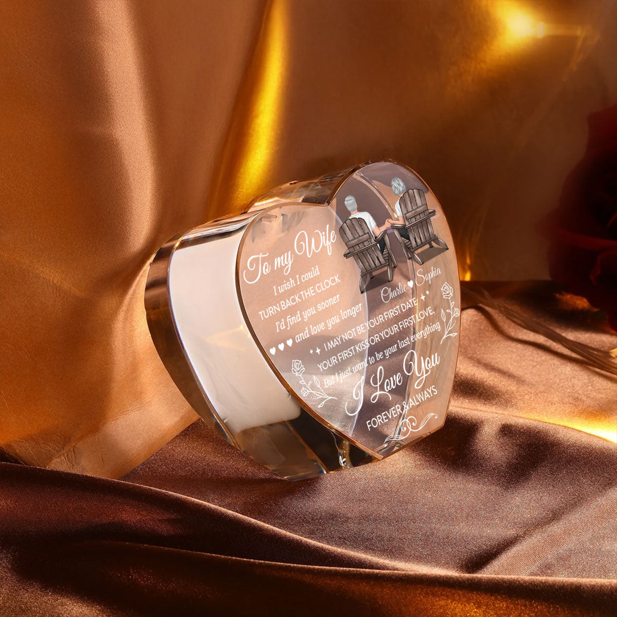 To My Wife I Wish I Could Turn Back The Clock Premium Crystal Heart LED, Heartfelt Personalized Couple Anniversary Gift For Couple, Last-minute Valentine's Gift For Her, For Wife, FREE DELIVERY