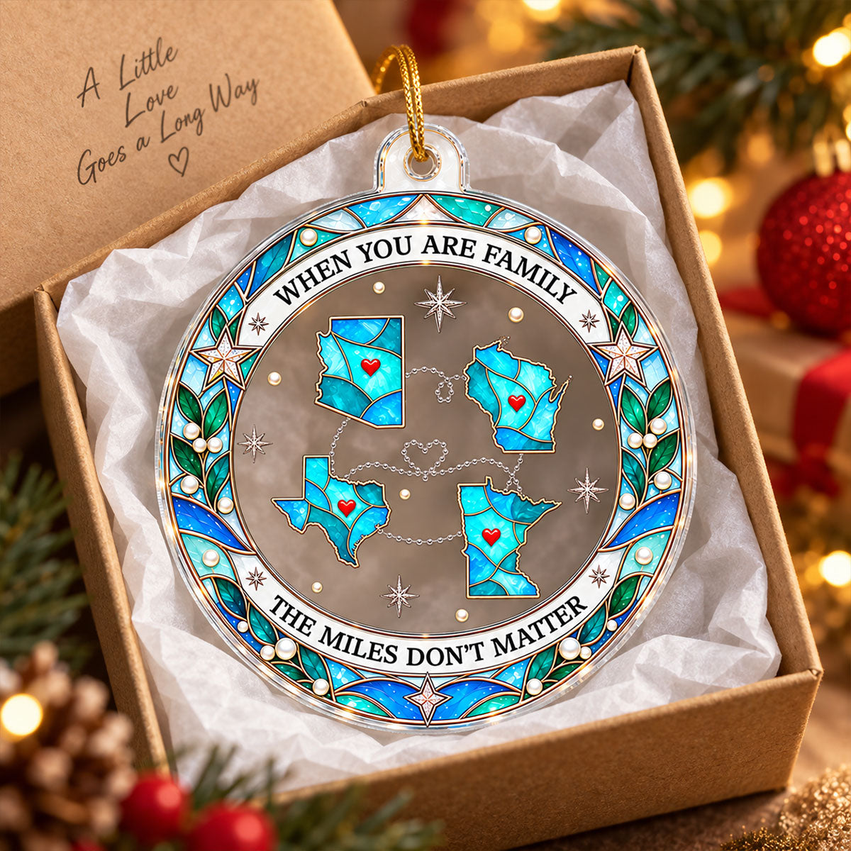 The Miles Don't Matter State Map 2D Flat Printed - Personalized Acrylic Ornament - Long Distance Gift For Family, Friends