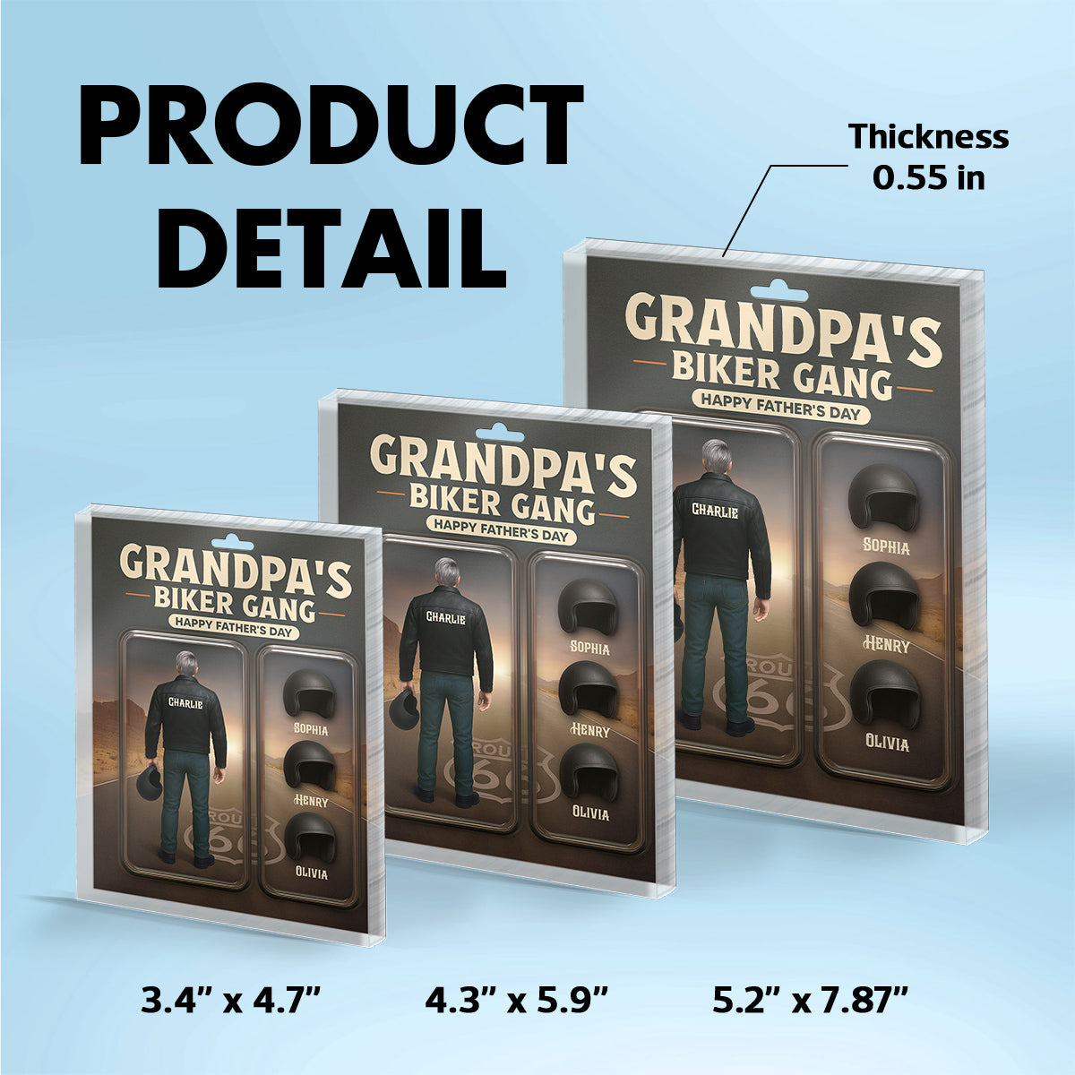 Grandpa's Dad's Biker Gang Custom Figure 3D Effect Personalized Rectangle Flat Acrylic Block Plaque, Gift For Dad