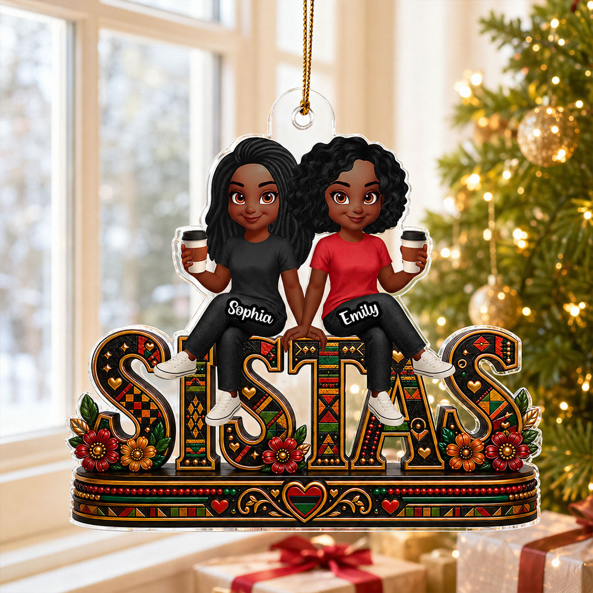 Besties Sisters Sistas Forever - Personalized Acrylic Ornament - Christmas Gift For Best Friends