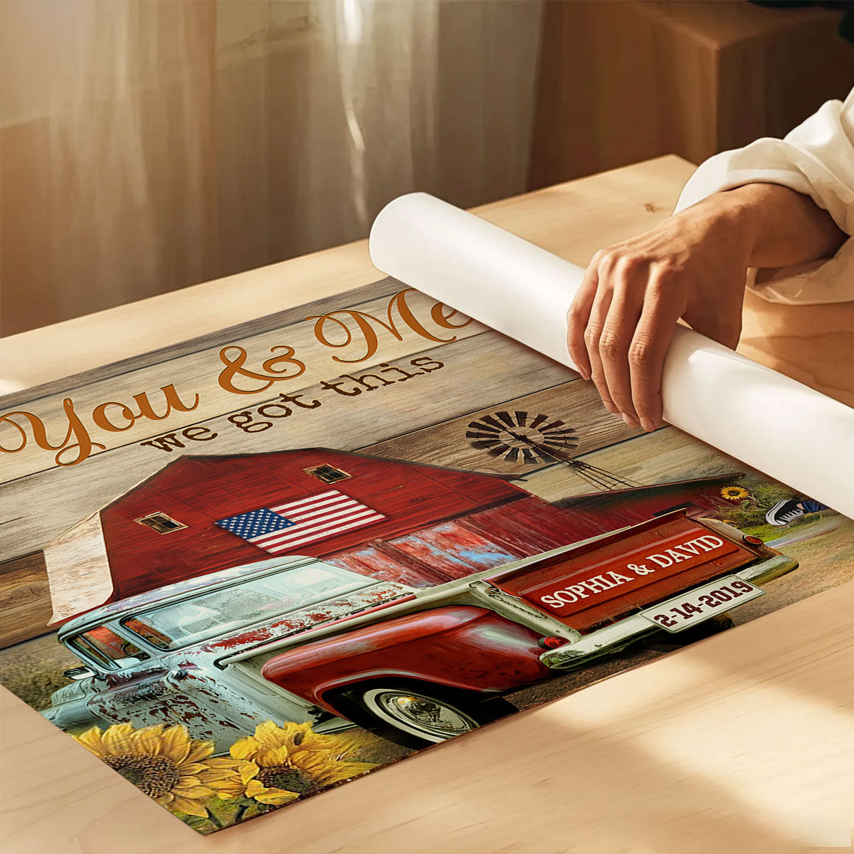 Couple Hugging Kissing Vintage Truck Farmhouse Personalized Poster, Anniversary  Gift For Him, Her, Husband, Wife