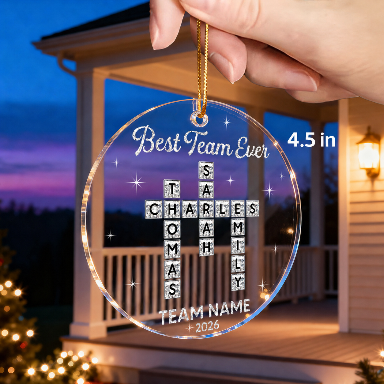 Best Team Ever Shining Effect Crossword Puzzle - Personalized Acrylic Ornament - Coworkers, Colleagues Gift Exchange