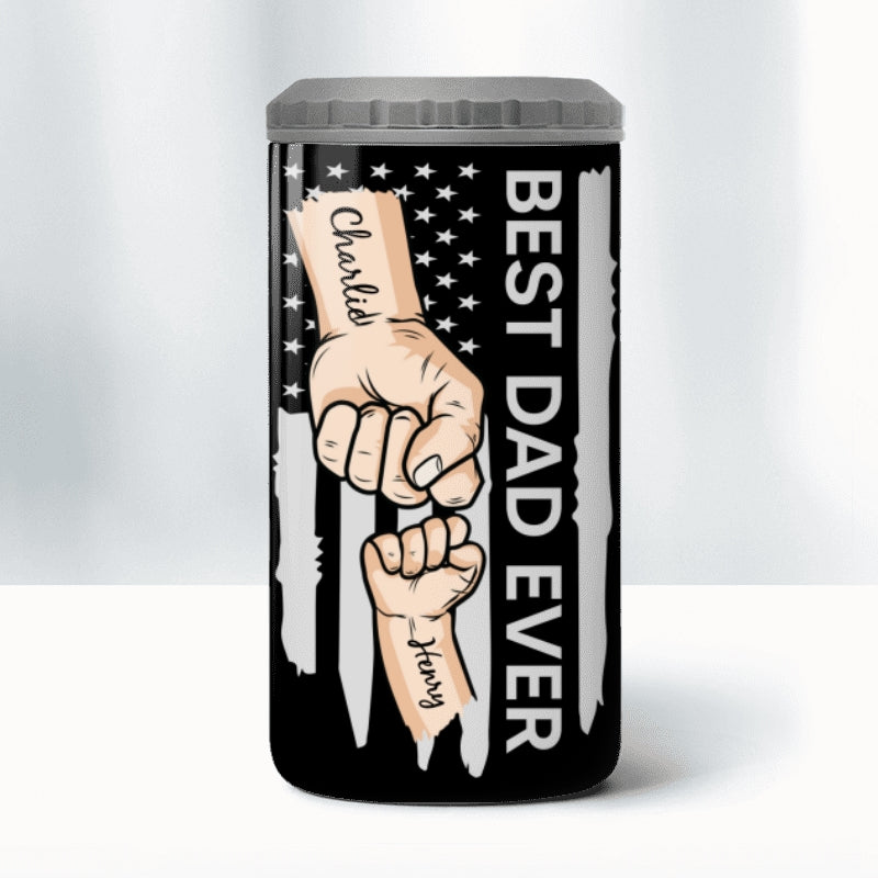 Best Dad Ever Nation Flag Fist Bumps Vector Father‘s Day Gift For Husband Father Figures Personalized 4 In 1 Can Cooler