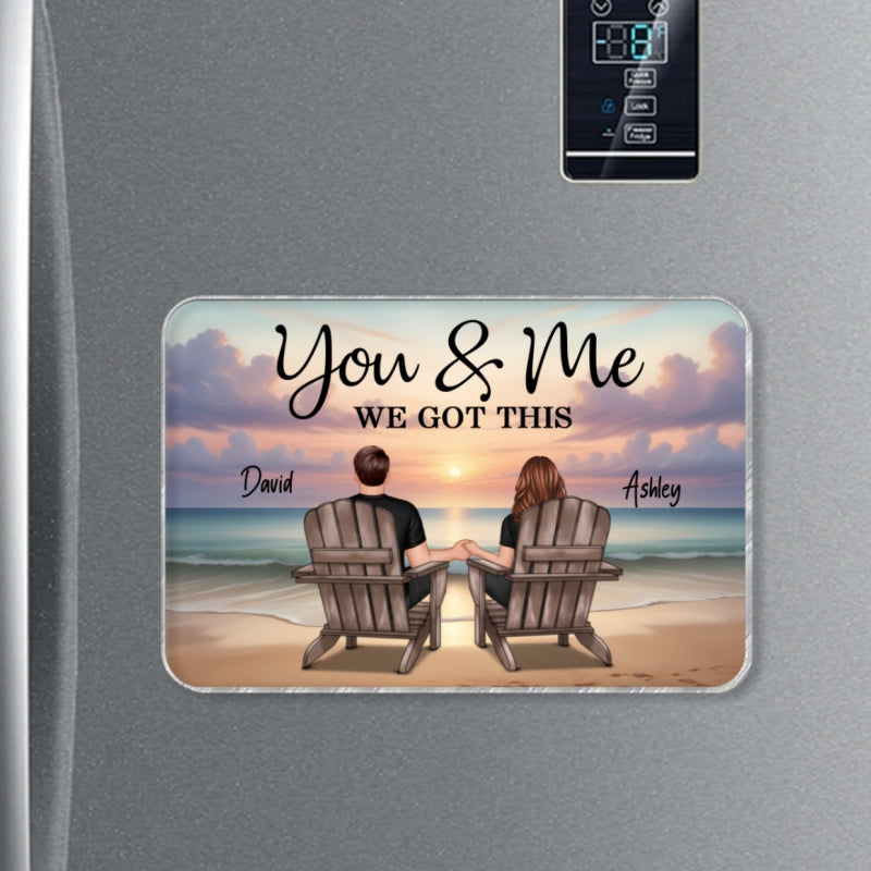 Couple Sitting Beach Landscape Personalized Acrylic Fridge Magnet, Heartfelt Gift For Couple, For Him, For Her, Boyfriend, Girlfriend, Husband, Wife