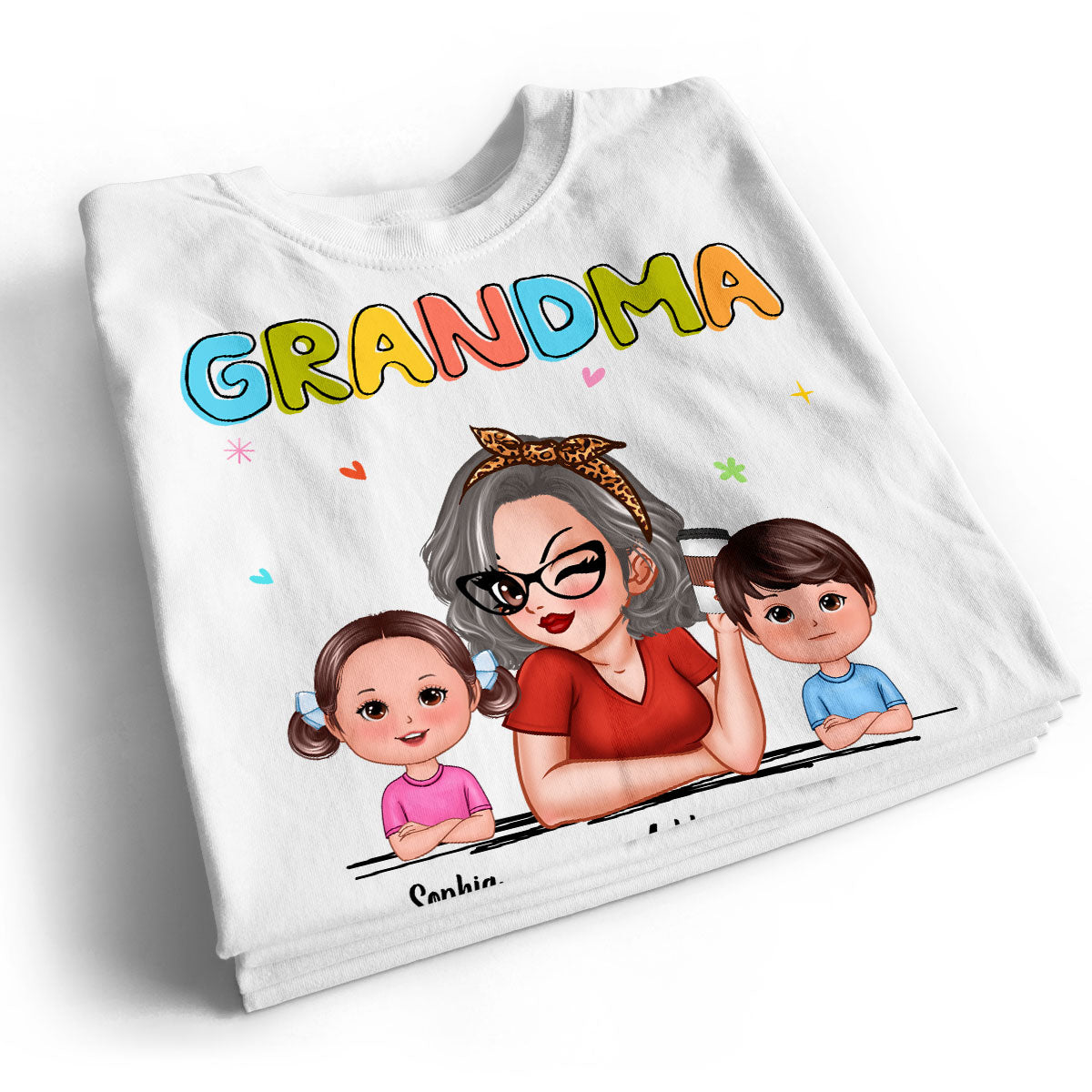 Colorful Beautiful Grandma With Grandkids Personalized Shirt