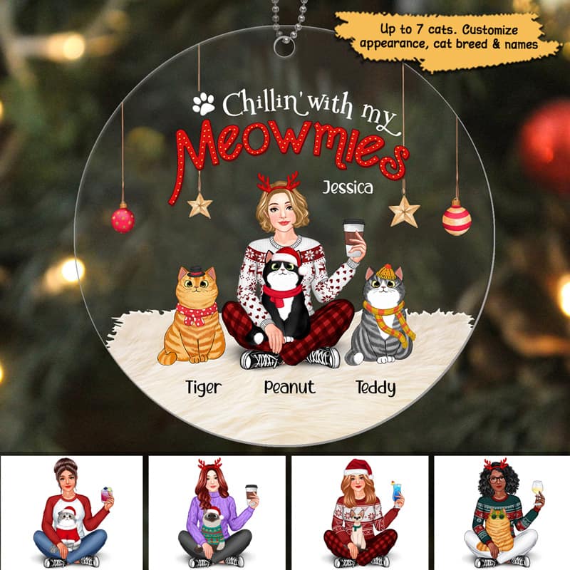 Cat Mom Pretty Girl Personalized Acrylic Ornament