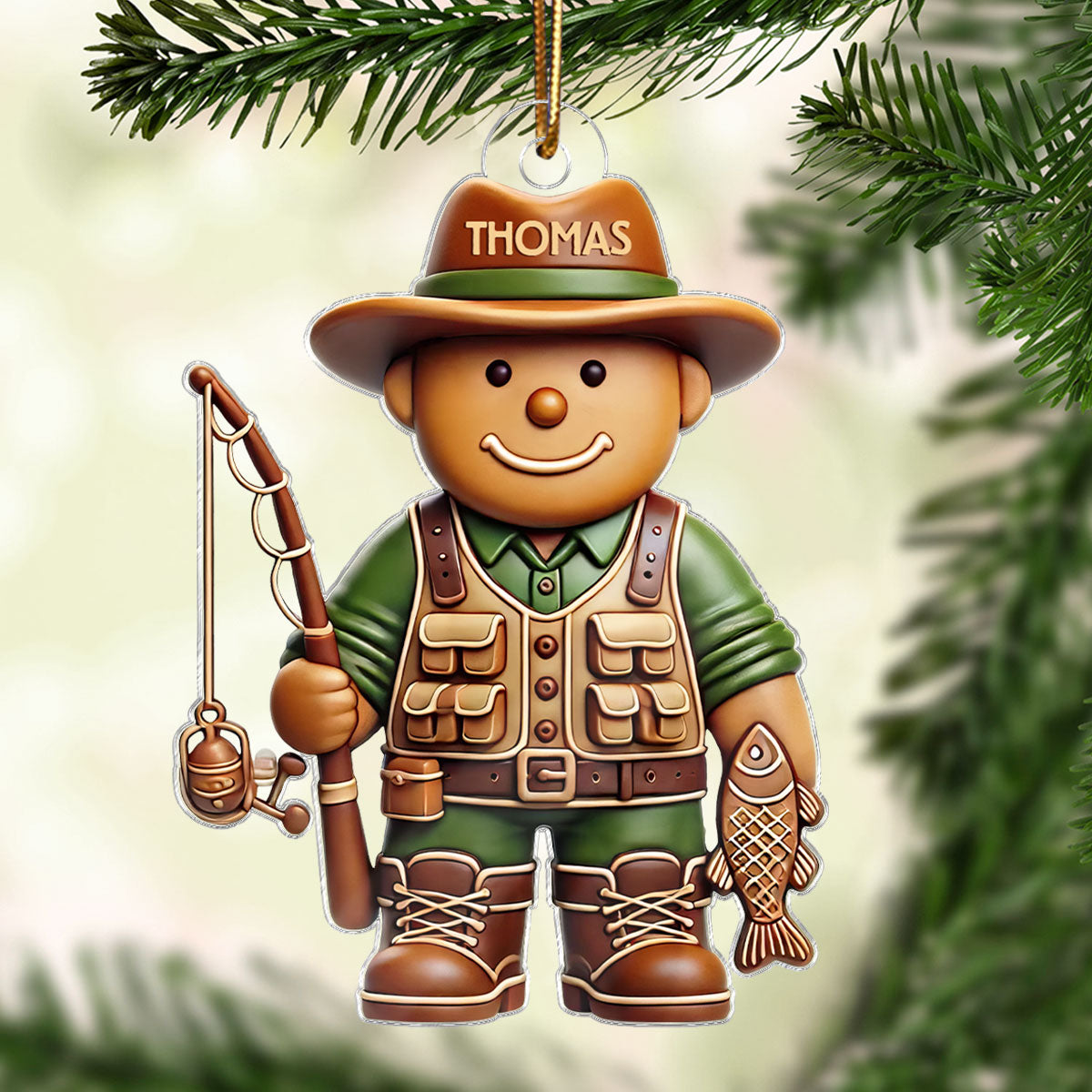 3D Effect Fisherman Christmas Personalized Acrylic Ornament, Funny Christmas Gift For Fishers, Fishing Lovers
