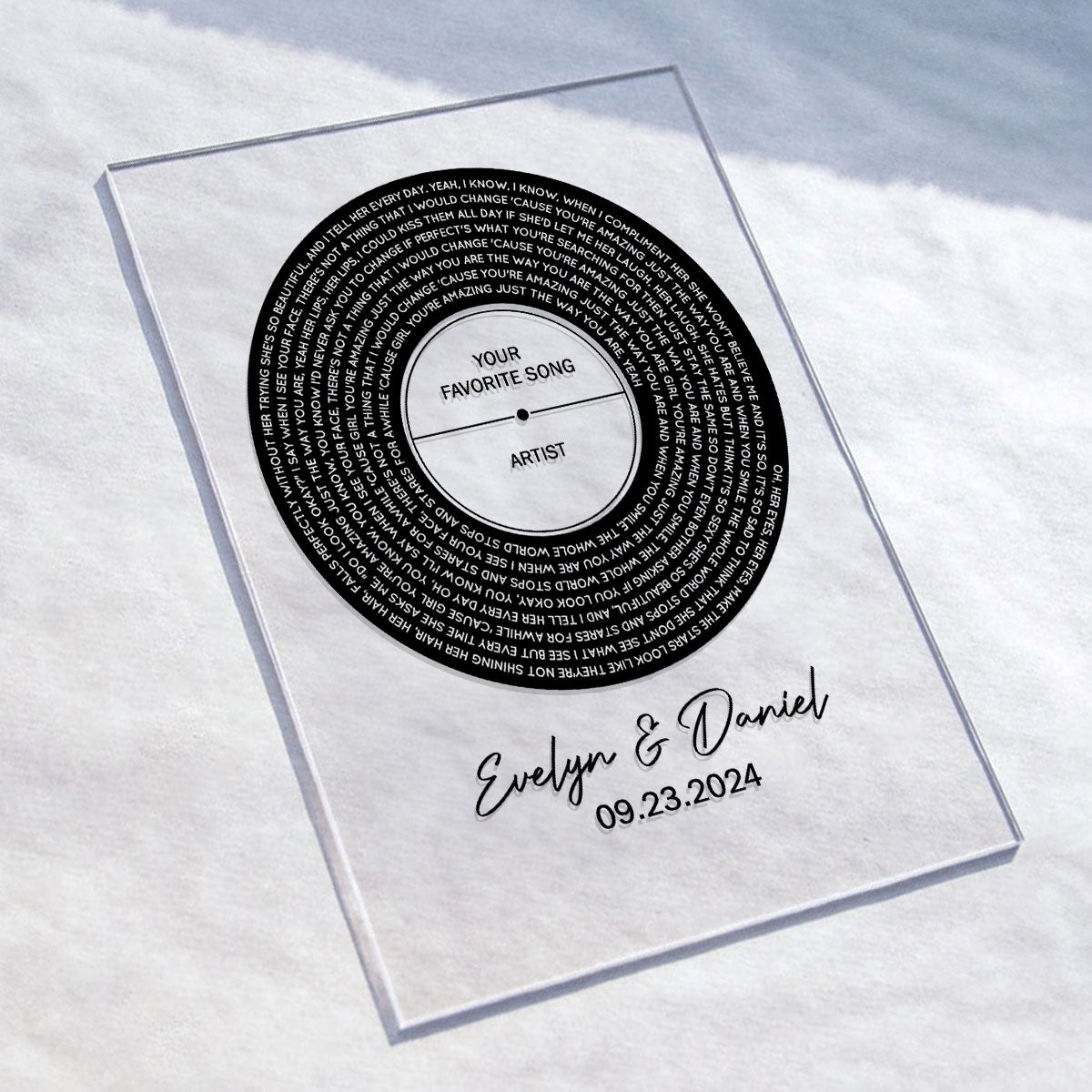 Personalized Vinyl Record Song with Lyrics on Acrylic with Stand,  Gift, Personalized Gift for Her, Gift for Him, Wedding Song Gift