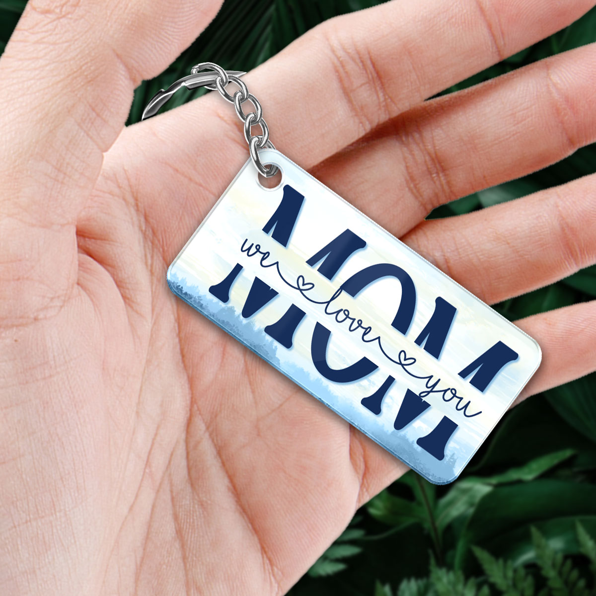 Mom And Kids Sitting Lake View Personalized Acrylic Keychain