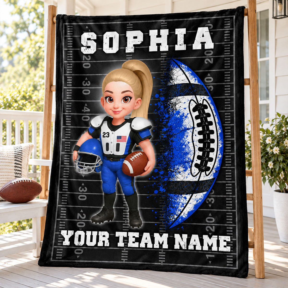 Strong American Football Player Custom Name And Team Name - Personalized Fleece Blanket - Christmas Gift For American Football Players, Grandson, Son