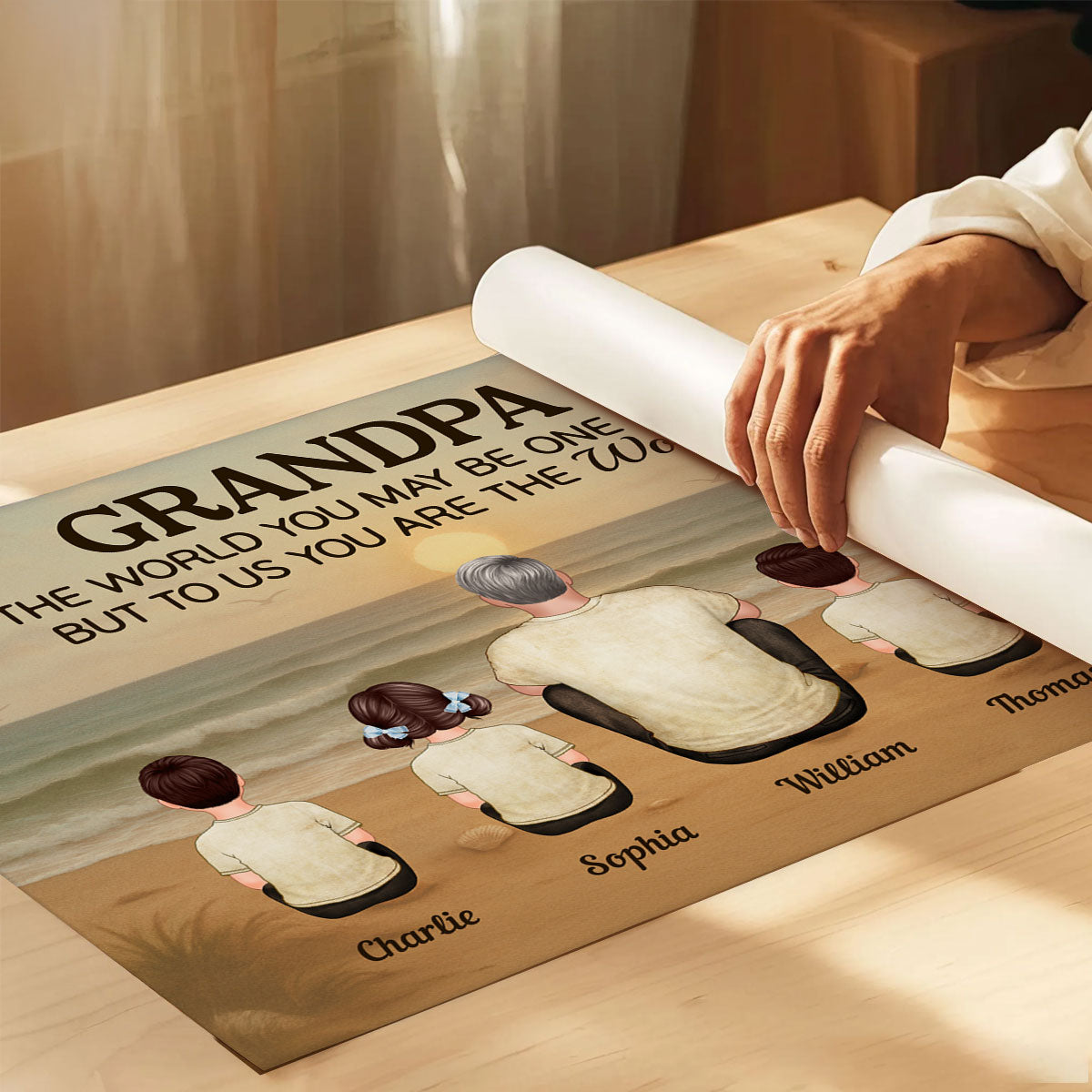 Vintage Retro Grandpa Beach Landscape Personalized Poster