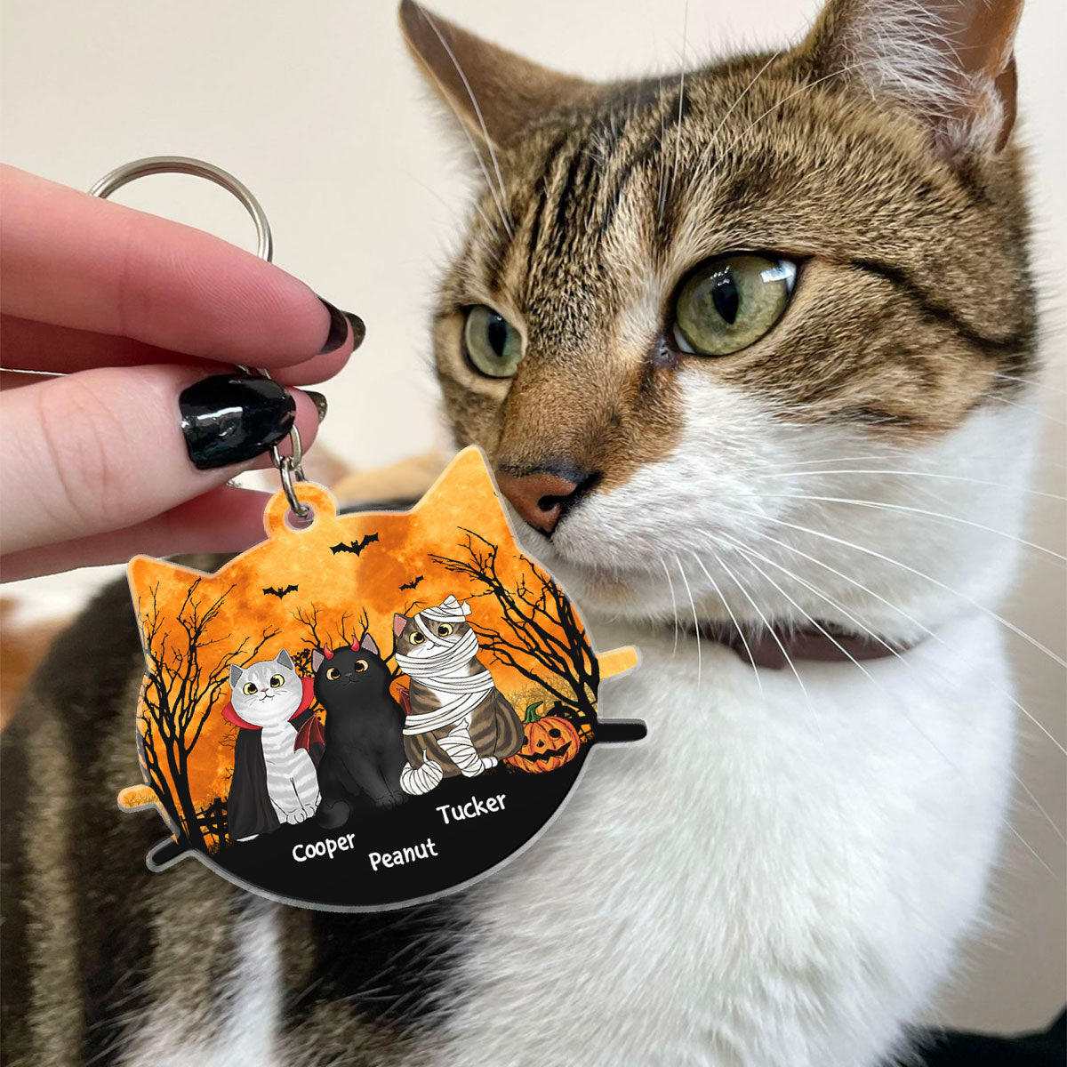 Halloween Cat Face Shaped Personalized Acrylic Keychain