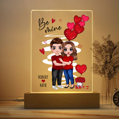 Be Mine Standing Embracing Doll Couple Personalized Plaque LED Night Light - Gift For Him Gift For Her