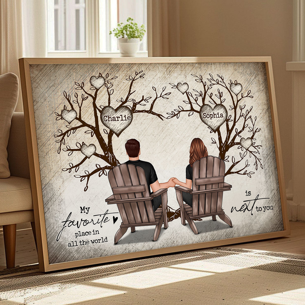 Couple Heart Tree Sitting Personalized Poster, Home Decoration, Anniversary Gift For Couple,  Gift For Him, For Her