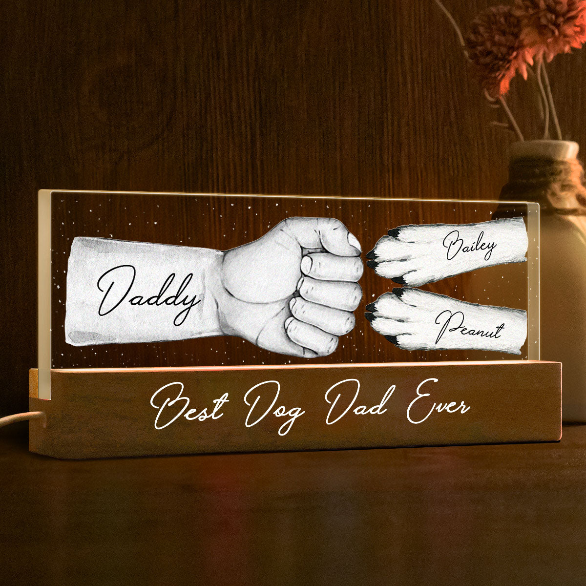 Dog Dad Fist Bump Personalized Acrylic LED Night Light