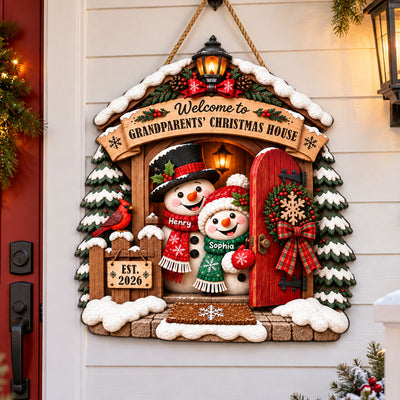 Grandpa Grandma's Christmas House - Personalized Wood Sign - Christmas Decoration For Porch, Window, Door