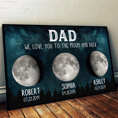 Dad We Love You To The Moon And Back Custom Birth Moon Phase Personalized Poster, Father's Day Gift, Birthday Gift For Dad, Husband