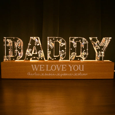 Daddy Drawing Cute Kids Personalized LED Night Light, Gift For Dad
