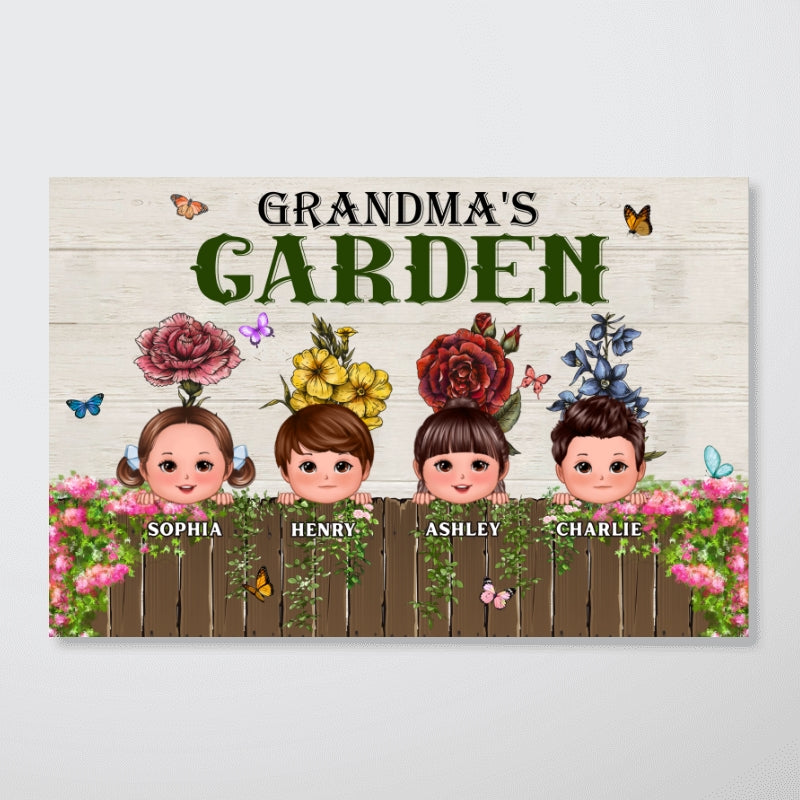 Peeking Kids Grandma‘s Garden Personalized Horizontal Poster